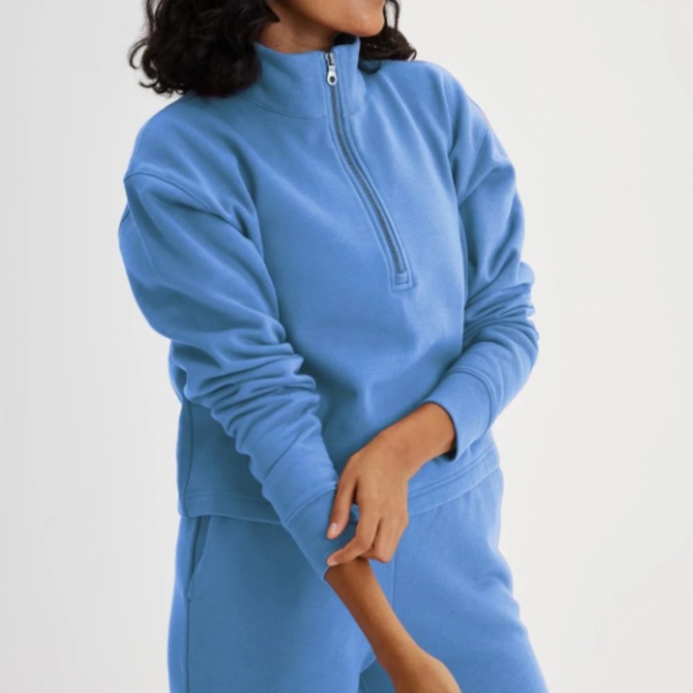 Girlfriend Collective Bluejay 50/50 Half-Zip Sweatshirt - size S